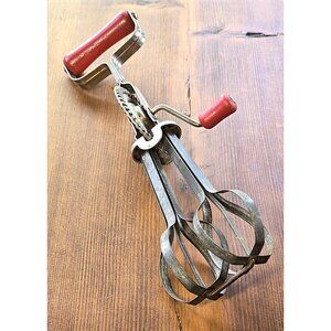 Vintage Androck Red Handle Metal Rotary Eggbeater/Hand Mixer - Made in USA